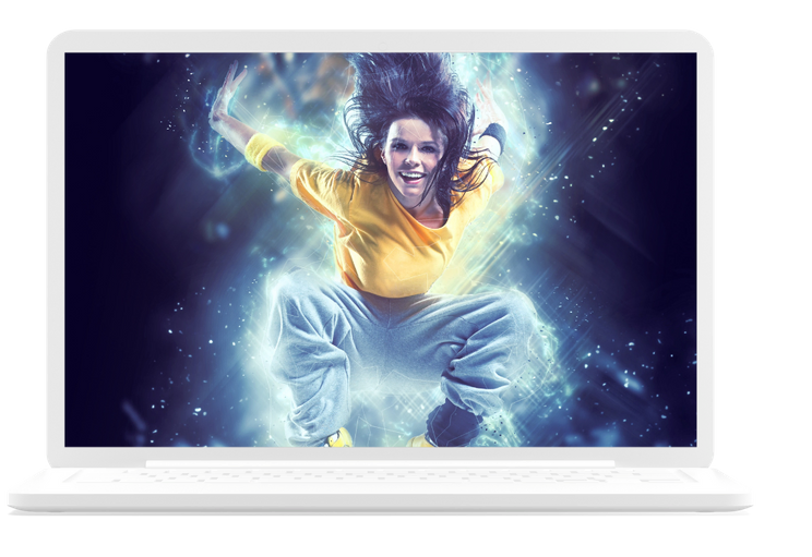 Laptop showing a woman jumping